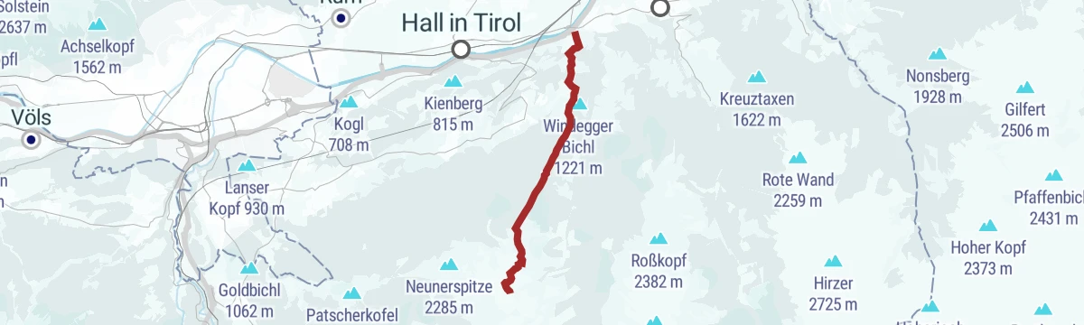 Route map: Die längste Skitour Tirols: Von der Karlskirche zum Glungezergipfel